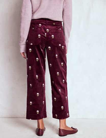 Primrose Cord Trousers-Dark Cherry Embroidery-3