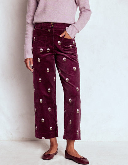 Primrose Cord Trousers-Dark Cherry Embroidery-4