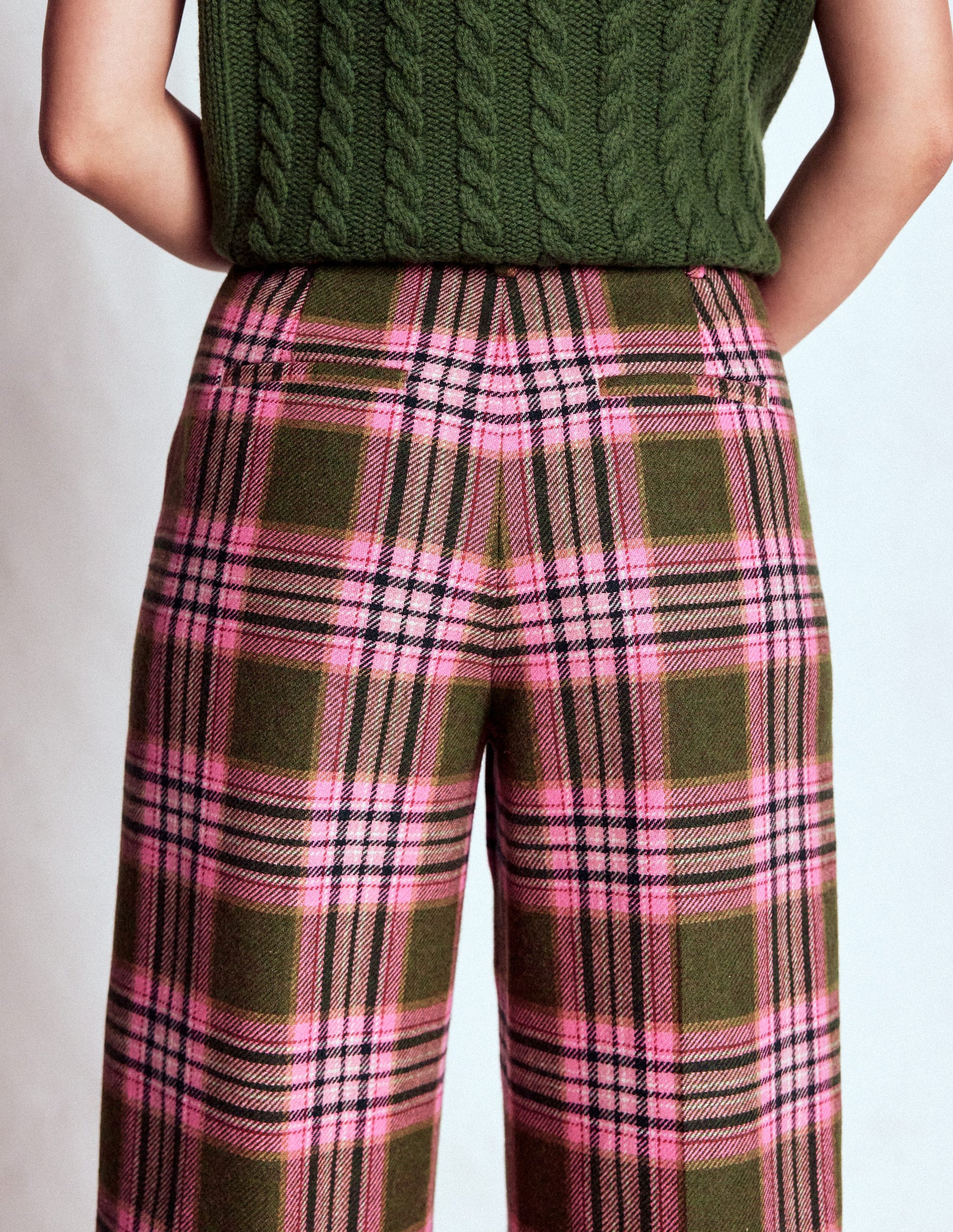 Belgravia Wool Trousers-Olive, Green and Pink Check-3