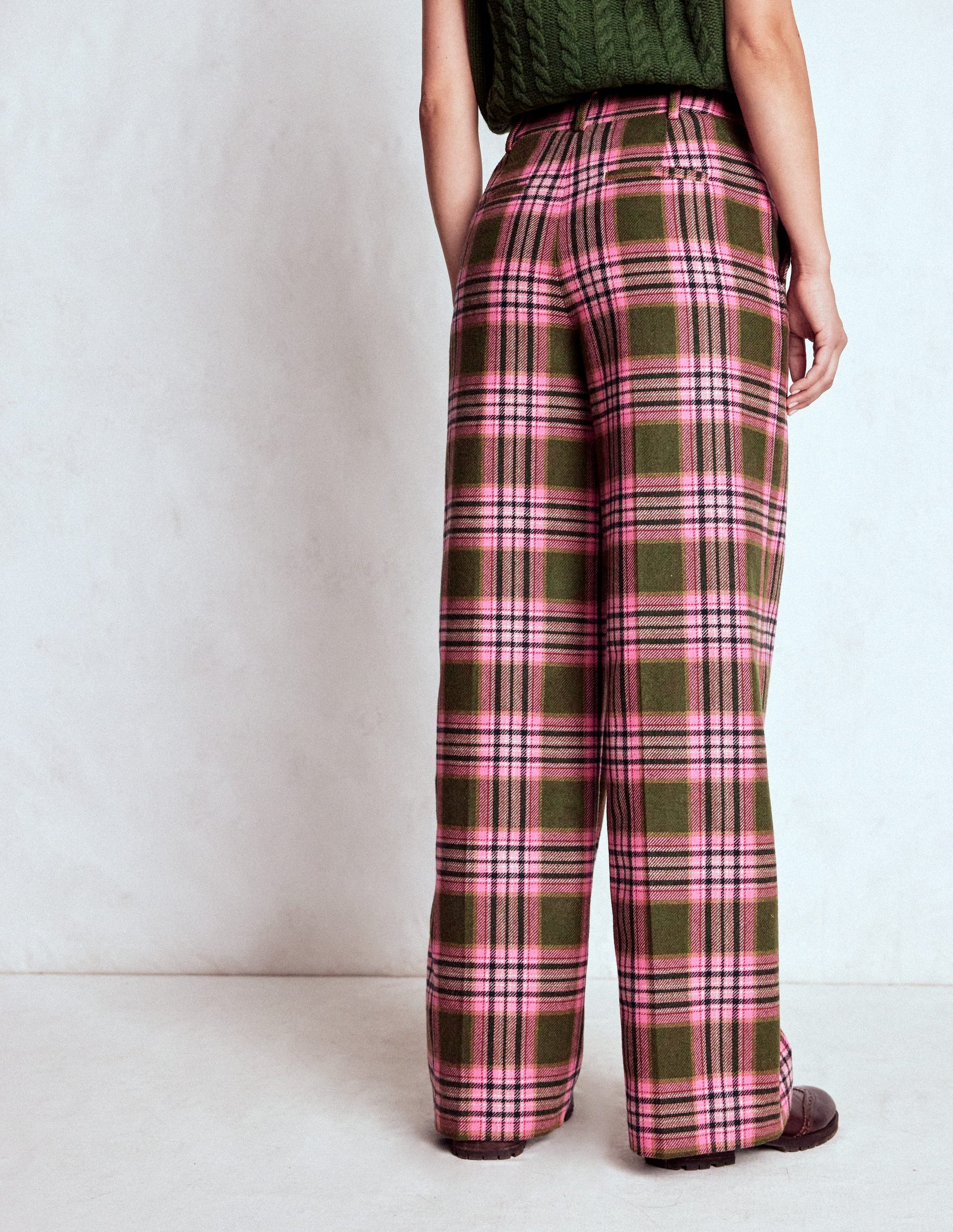 Belgravia Wool Trousers-Olive, Green and Pink Check-4