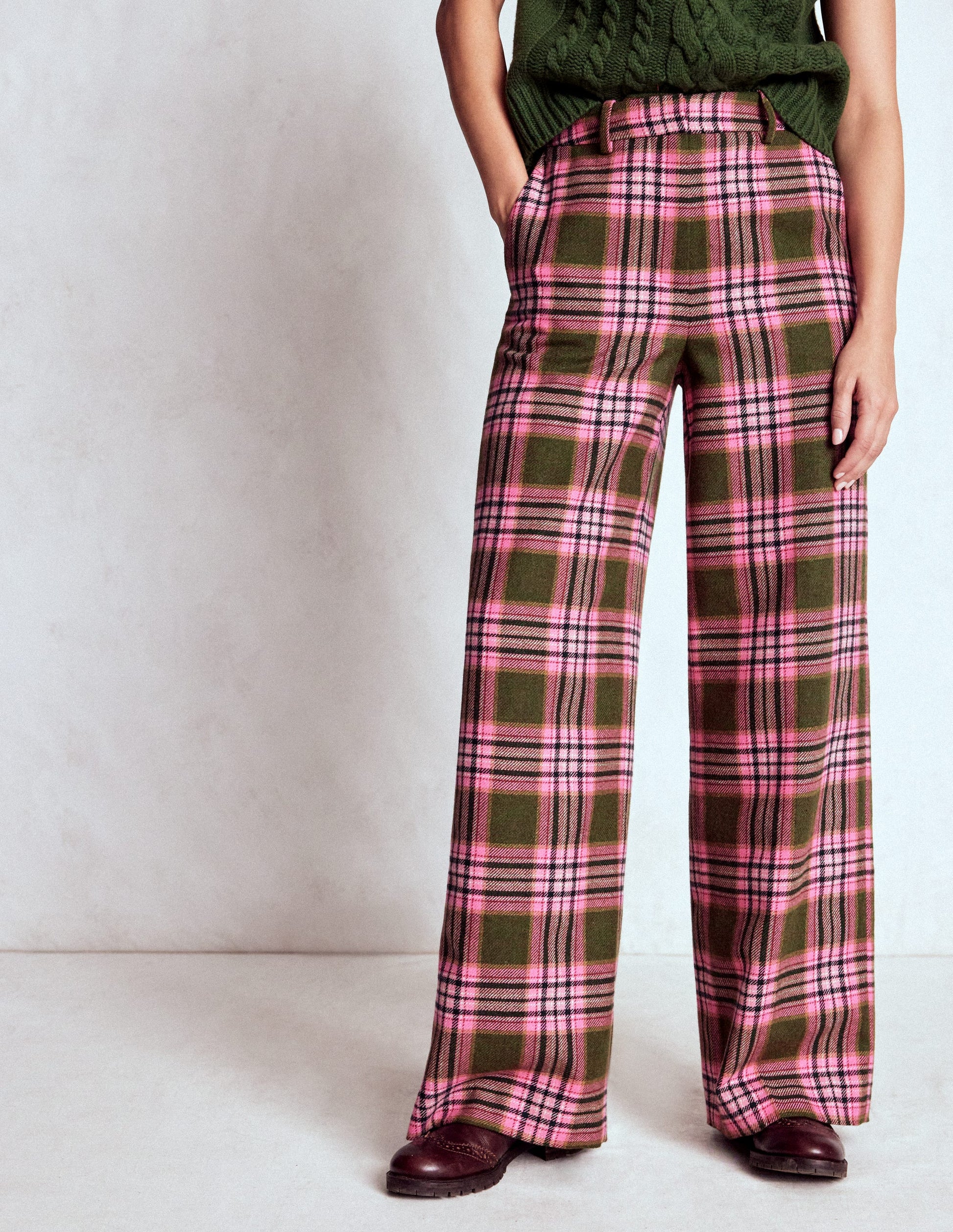 Belgravia Wool Trousers-Olive, Green and Pink Check-5