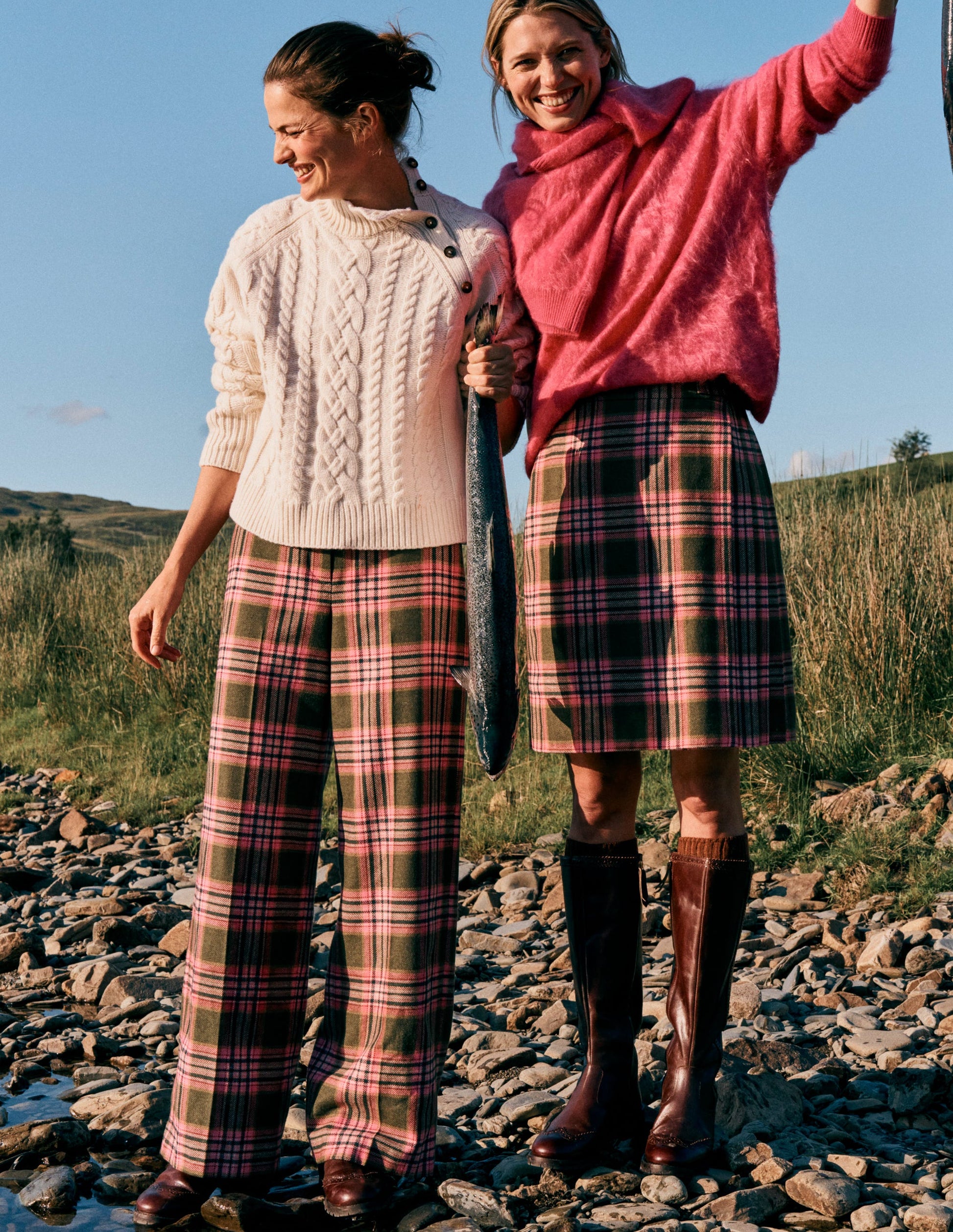 Belgravia Wool Trousers-Olive, Green and Pink Check-2