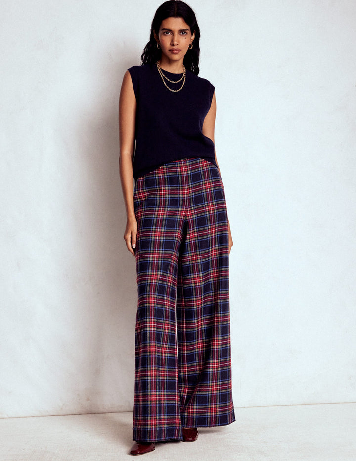 Belgravia Wool Trousers-Navy, Green and Red Check