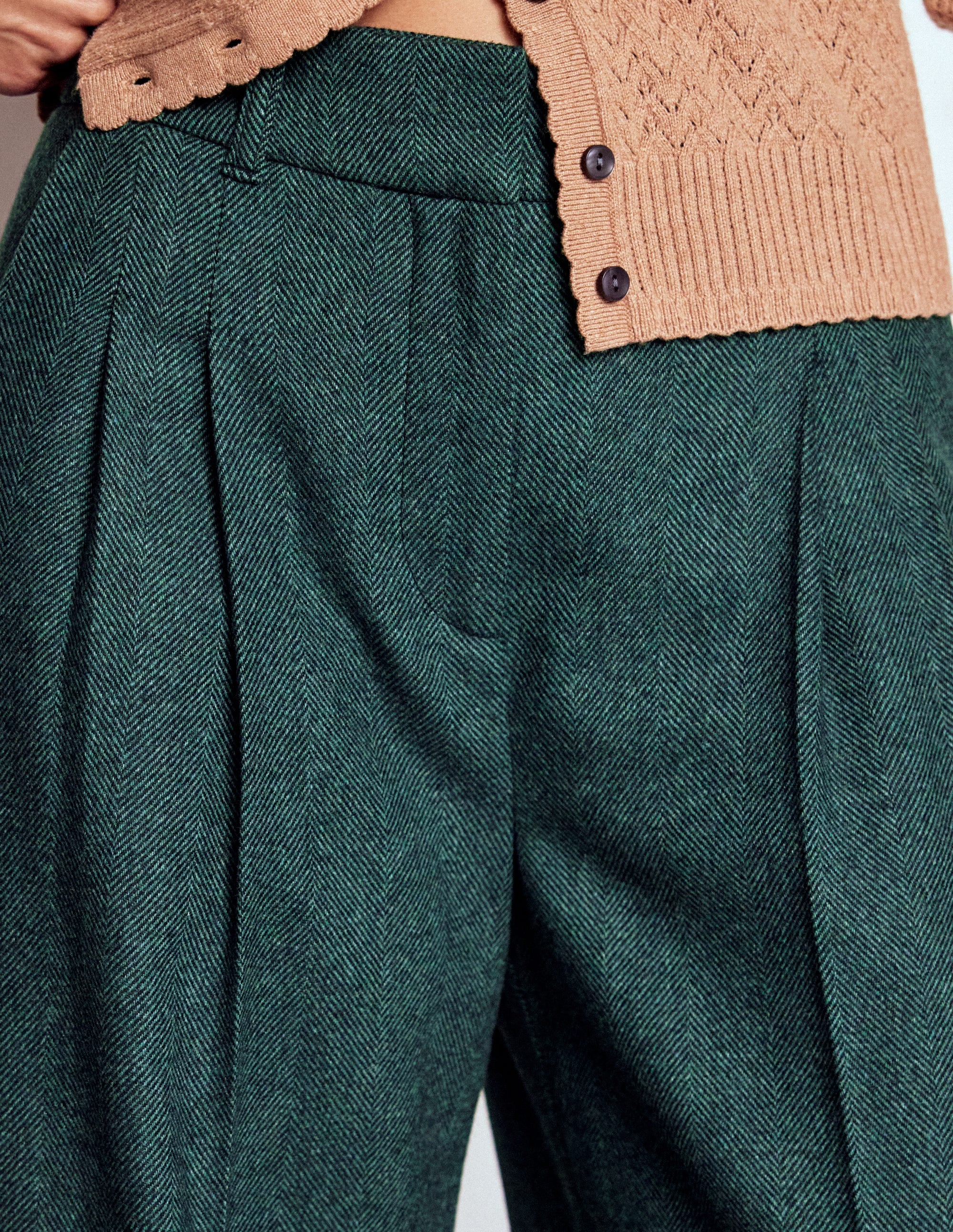 Kensington Wool Trousers-Green and Navy Herringbone - Image 2