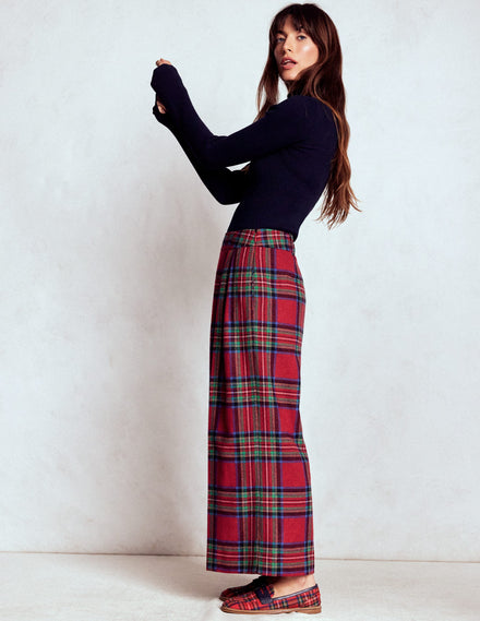 Pleated Wool Culottes-Red, Blue and Green Check