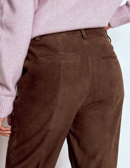 Suede Straight Leg Trousers-Dark Chocolate