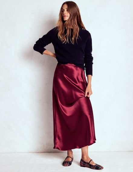 Bias Cut Slip Skirt-Chestnut