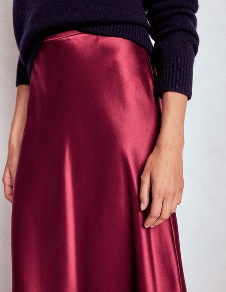 Bias Cut Slip Skirt-Chestnut