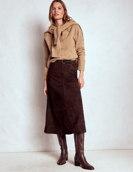 Suede Midi Skirt-Dark Chocolate