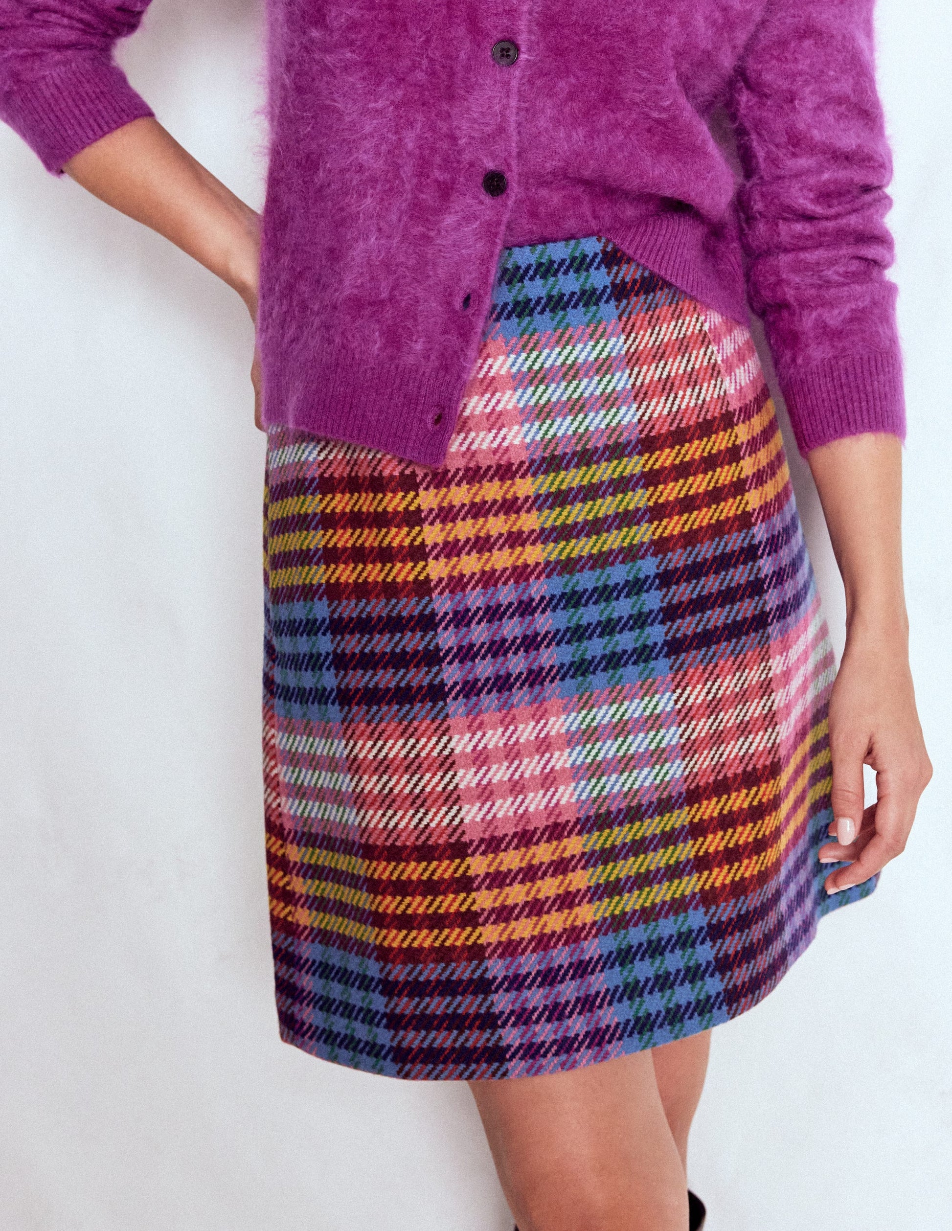 Gia Wool Short Skirt-Rainbow Blanket MultiGingham-6
