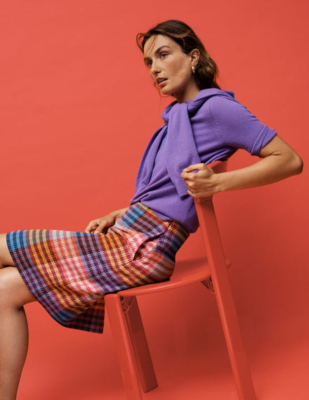 Gia Wool Short Skirt-Rainbow Blanket MultiGingham