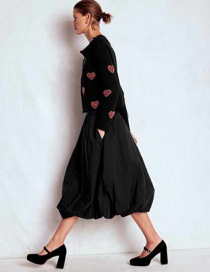 Bubble Hem Midi Skirt-Black-1