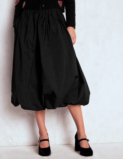 Bubble Hem Midi Skirt-Black-4