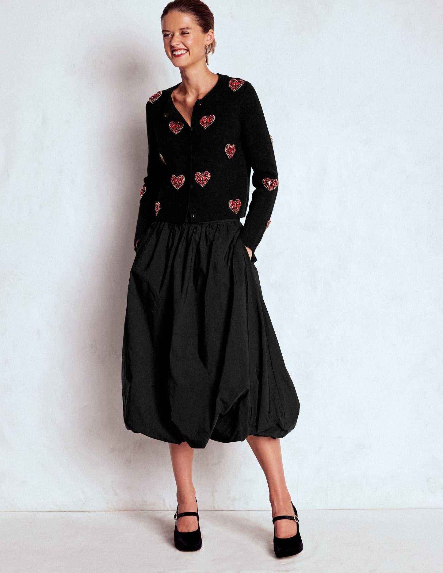 Bubble Hem Midi Skirt-Black