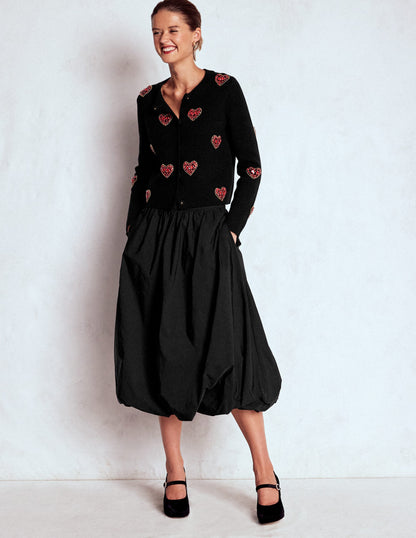 Bubble Hem Midi Skirt-Black-5