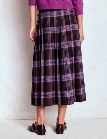 Josephine Wool Kilt Skirt-Brown, Teal & Pink Check-4