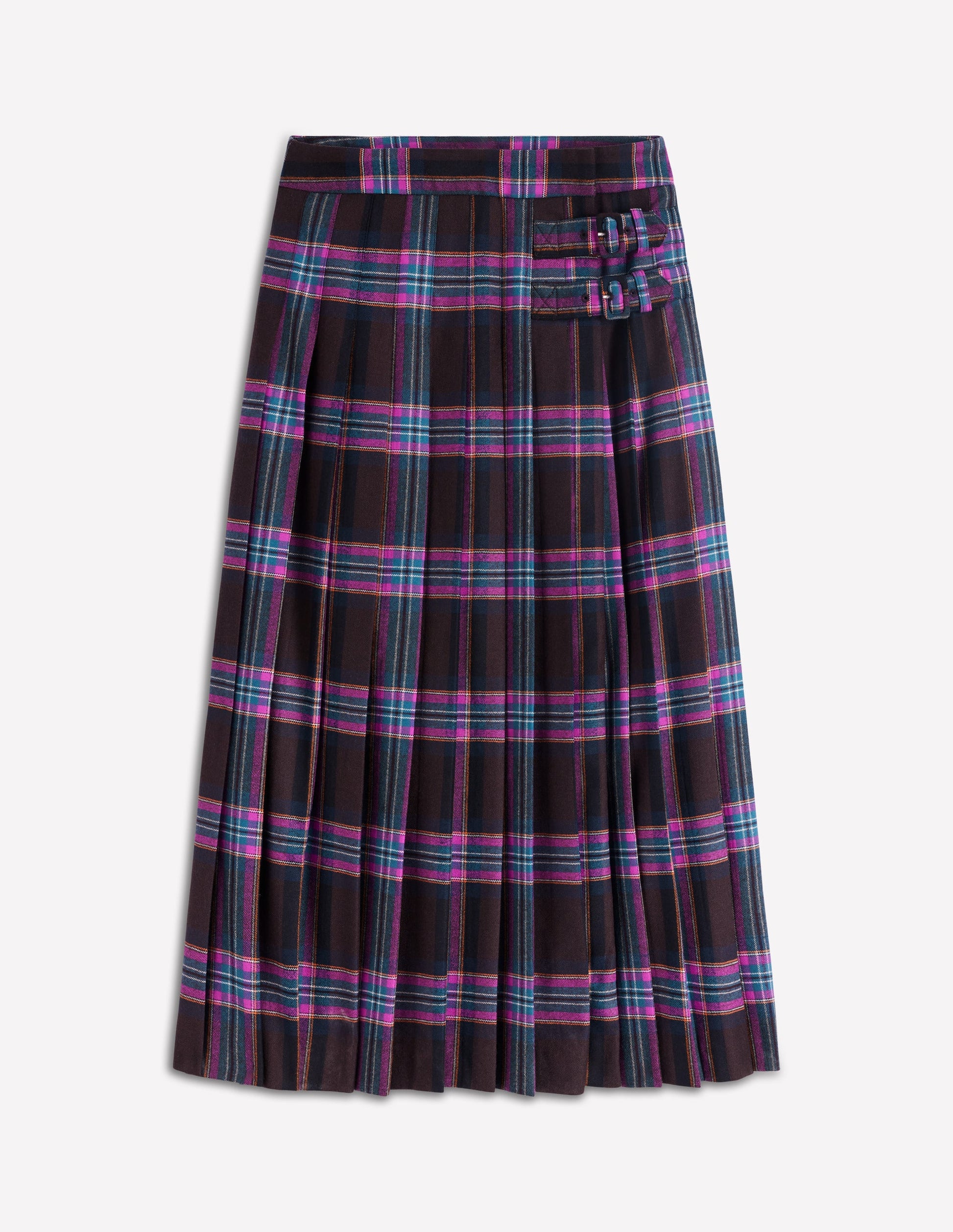 Josephine Wool Kilt Skirt-Brown, Teal & Pink Check-6
