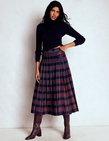Josephine Wool Kilt Skirt-Navy, Green and Red Check-2