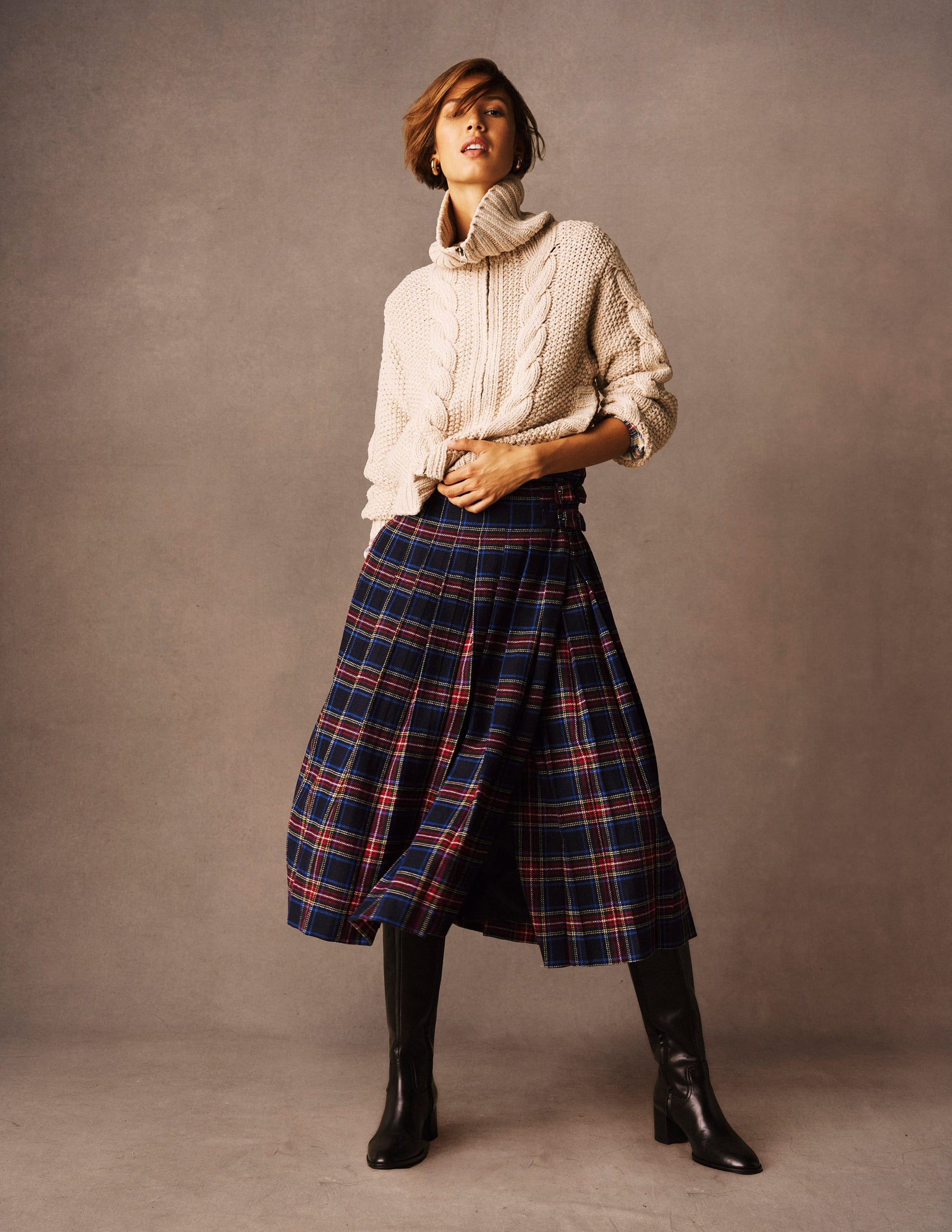 Josephine Wool Kilt Skirt-Navy, Green and Red Check-1