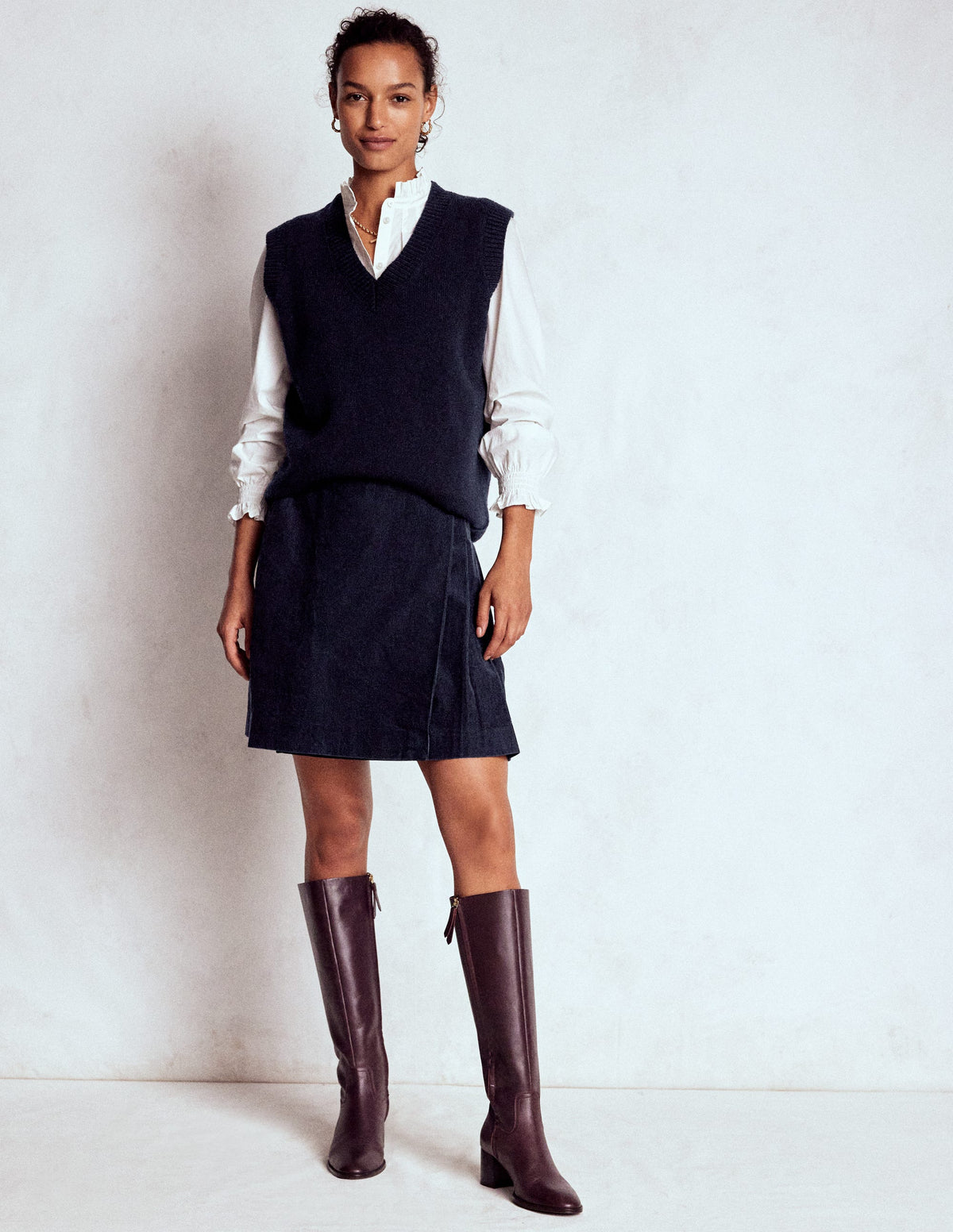 Helen Cord Kilt Skirt-Navy - Image 1