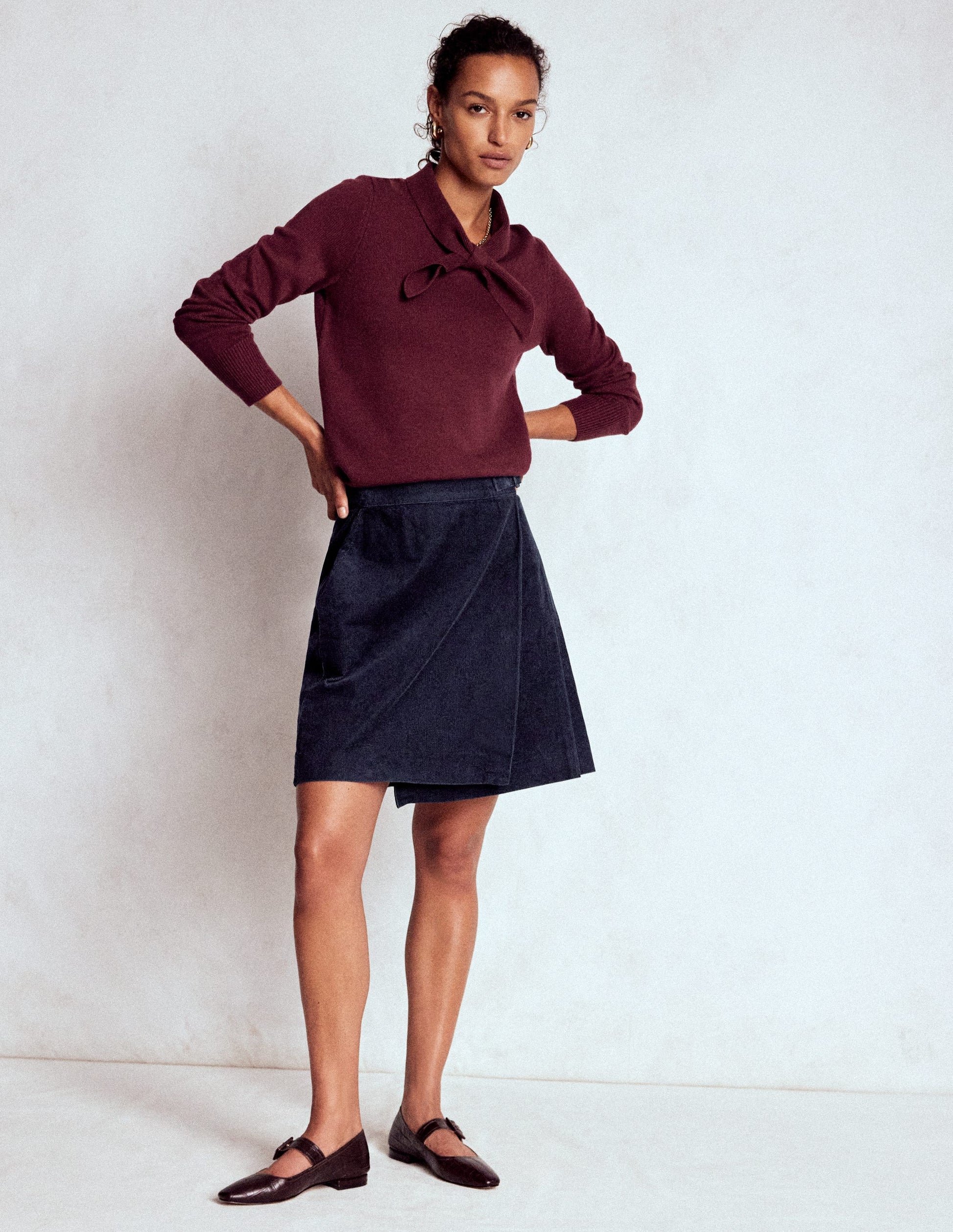 Helen Cord Kilt Skirt-Navy-5