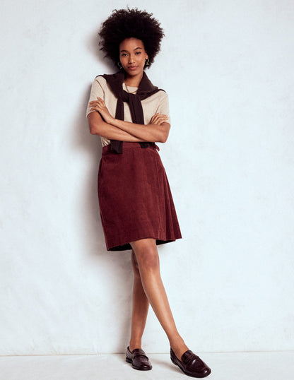 Helen Cord Kilt Skirt-Chestnut-2