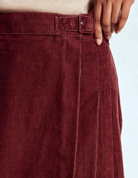 Helen Cord Kilt Skirt-Chestnut
