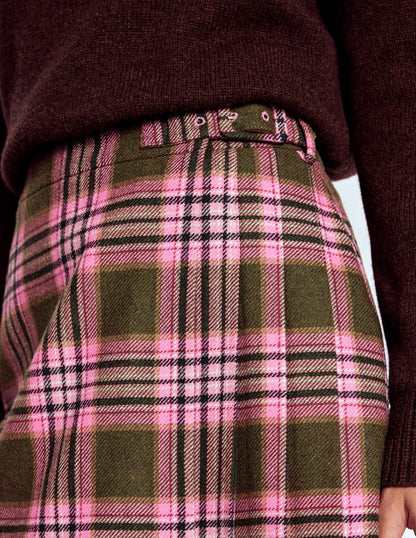 Helen Wool Kilt Skirt-Olive, Green and Pink Check-3