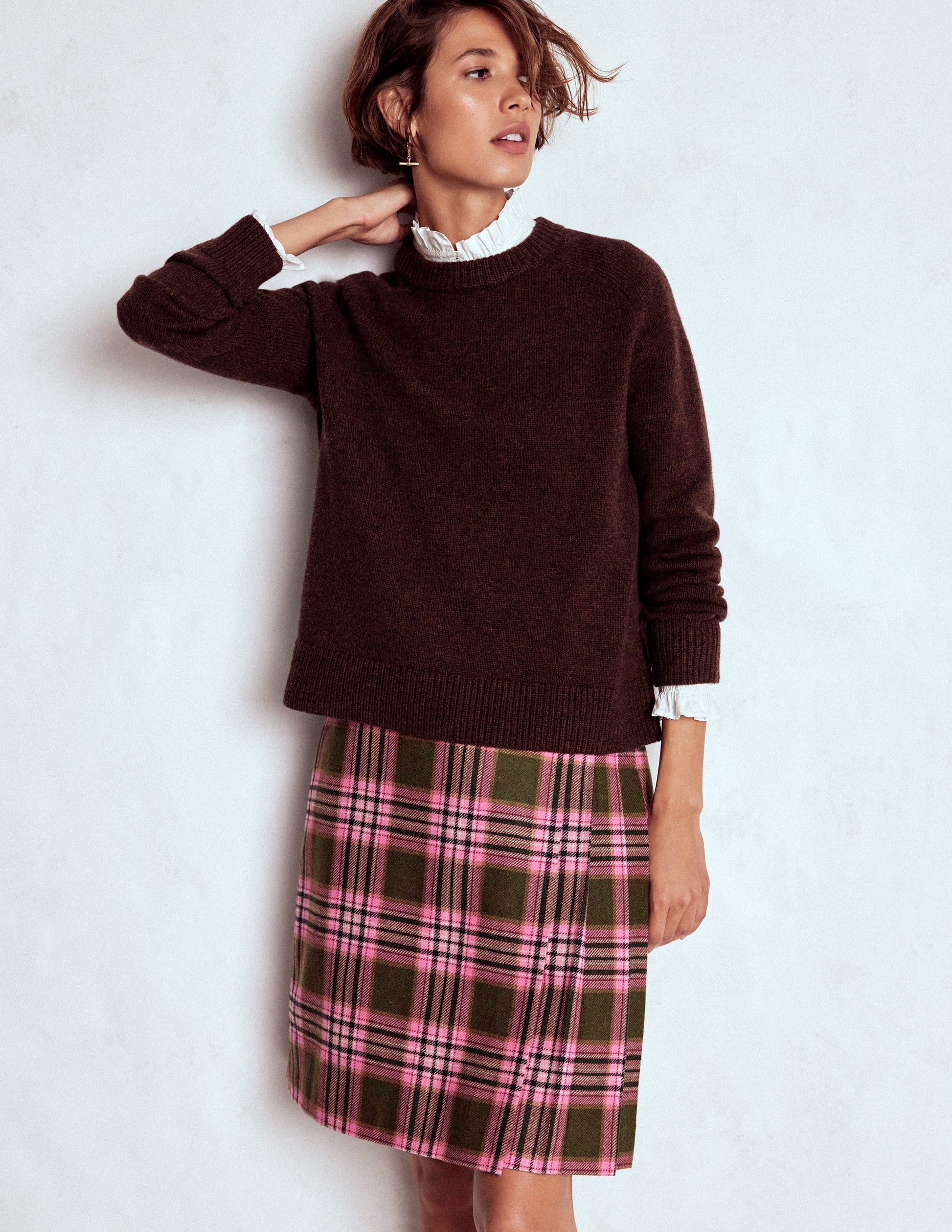 Helen Wool Kilt Skirt-Olive, Green and Pink Check-6