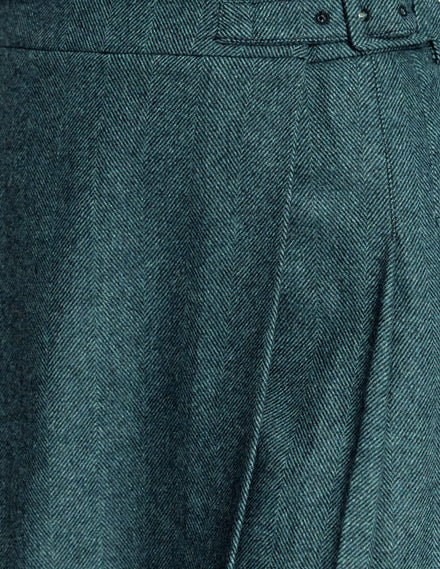 Helen Wool Kilt Skirt-Green Herringbone