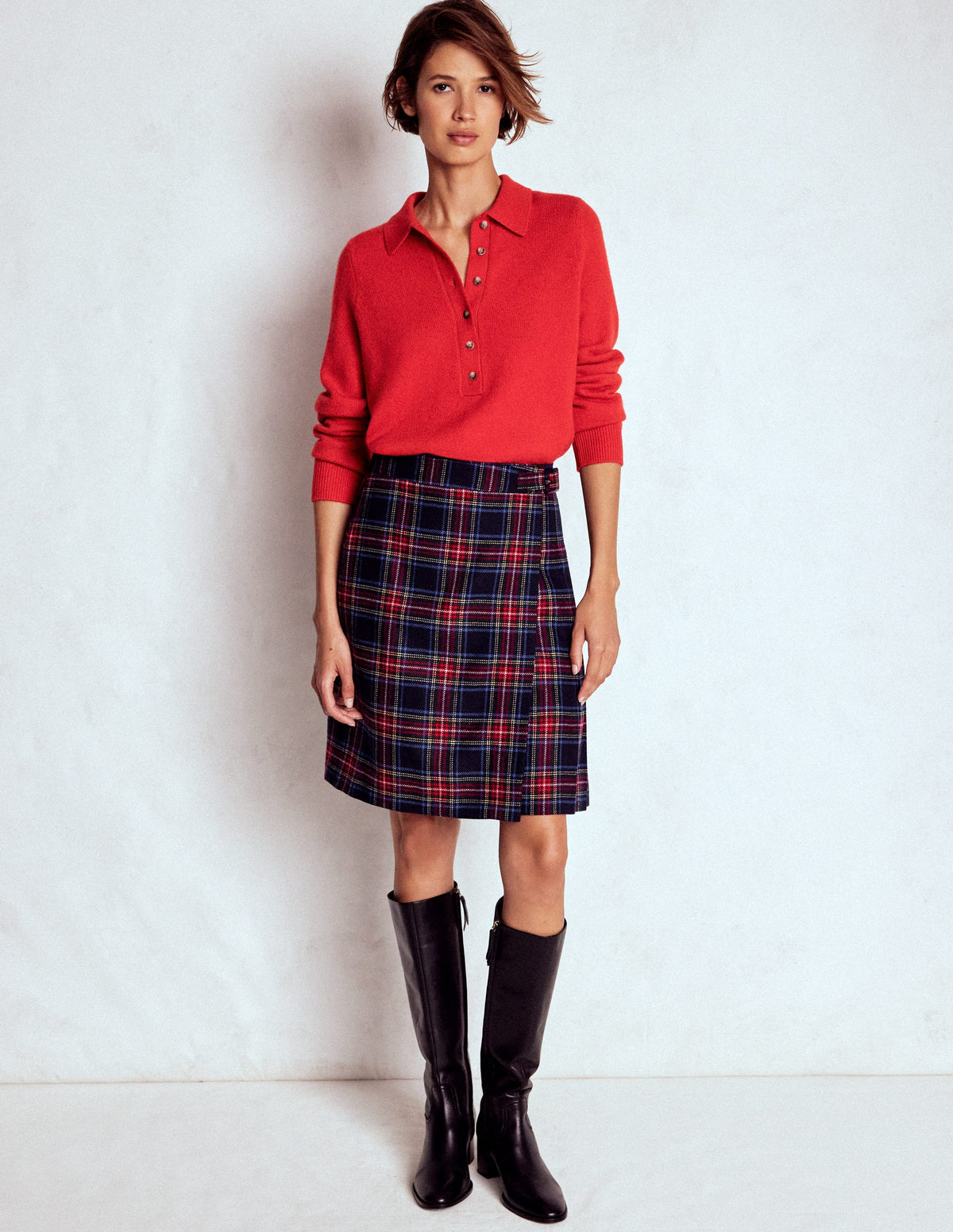 Helen Wool Kilt Skirt-Navy, Green and Red Check - Image 1
