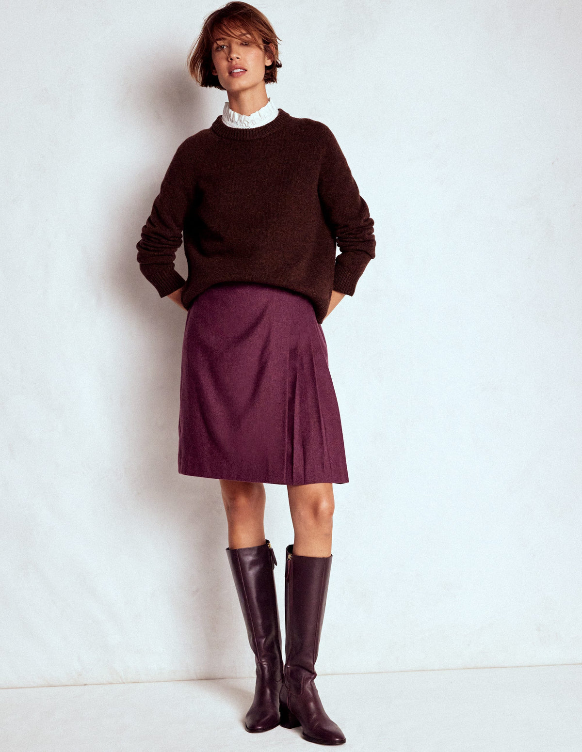 Helen Wool Kilt Skirt-Maroon and Purple Herringbone - Image 1