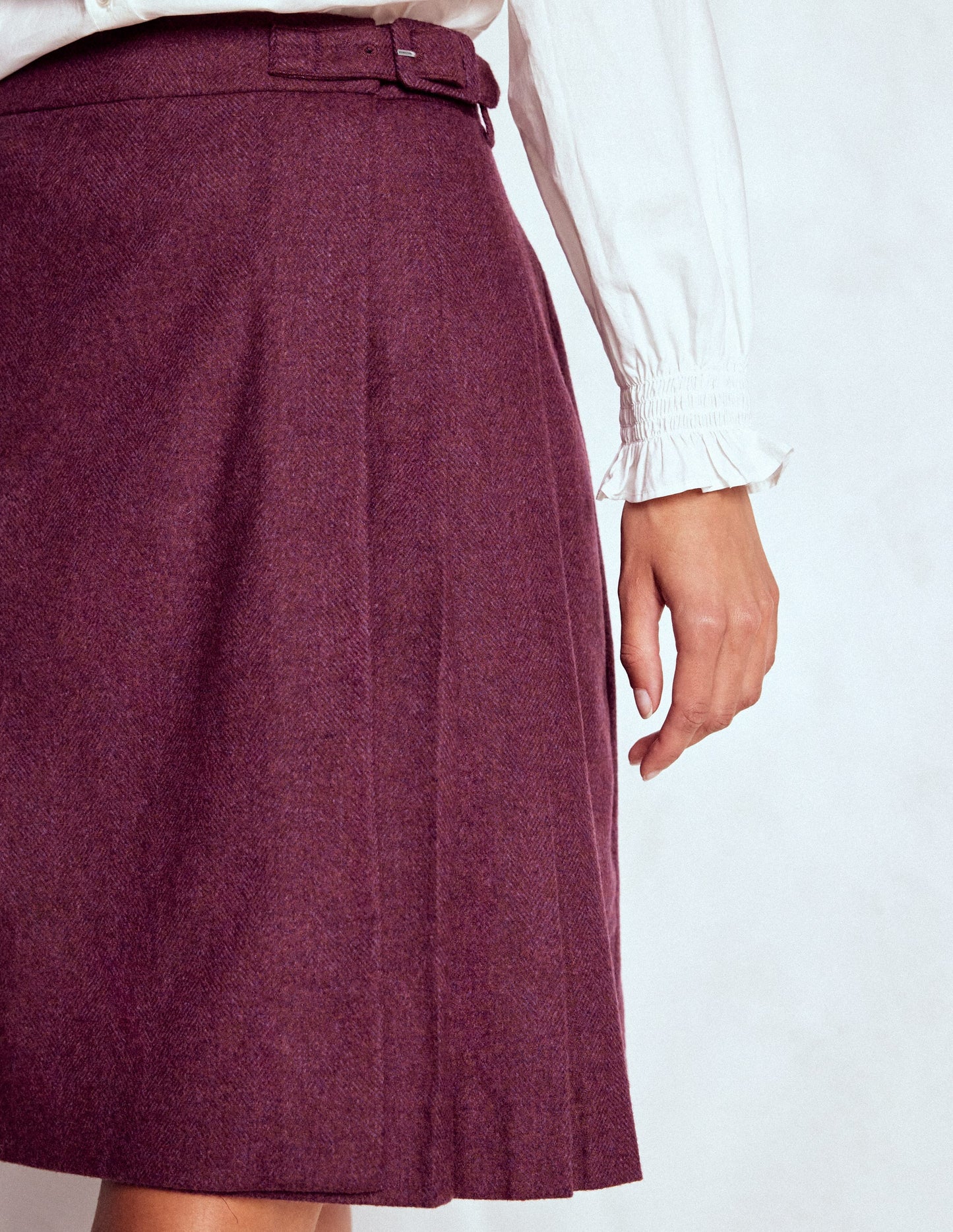 Helen Wool Kilt Skirt-Maroon and Purple Herringbone