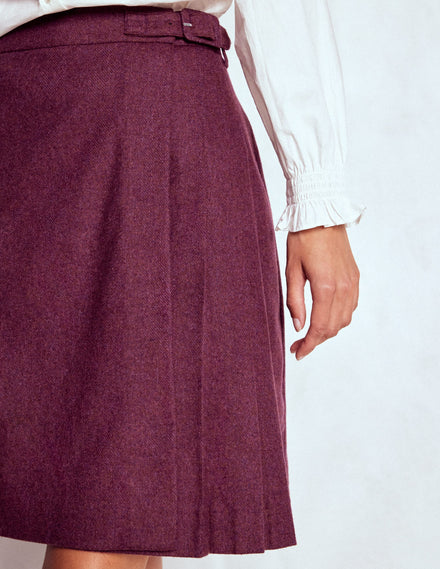 Helen Wool Kilt Skirt-Purple Herringbone