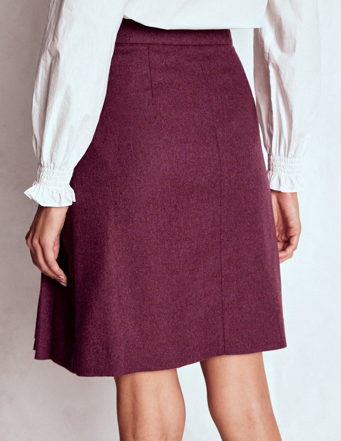 Helen Wool Kilt Skirt-Maroon and Purple Herringbone