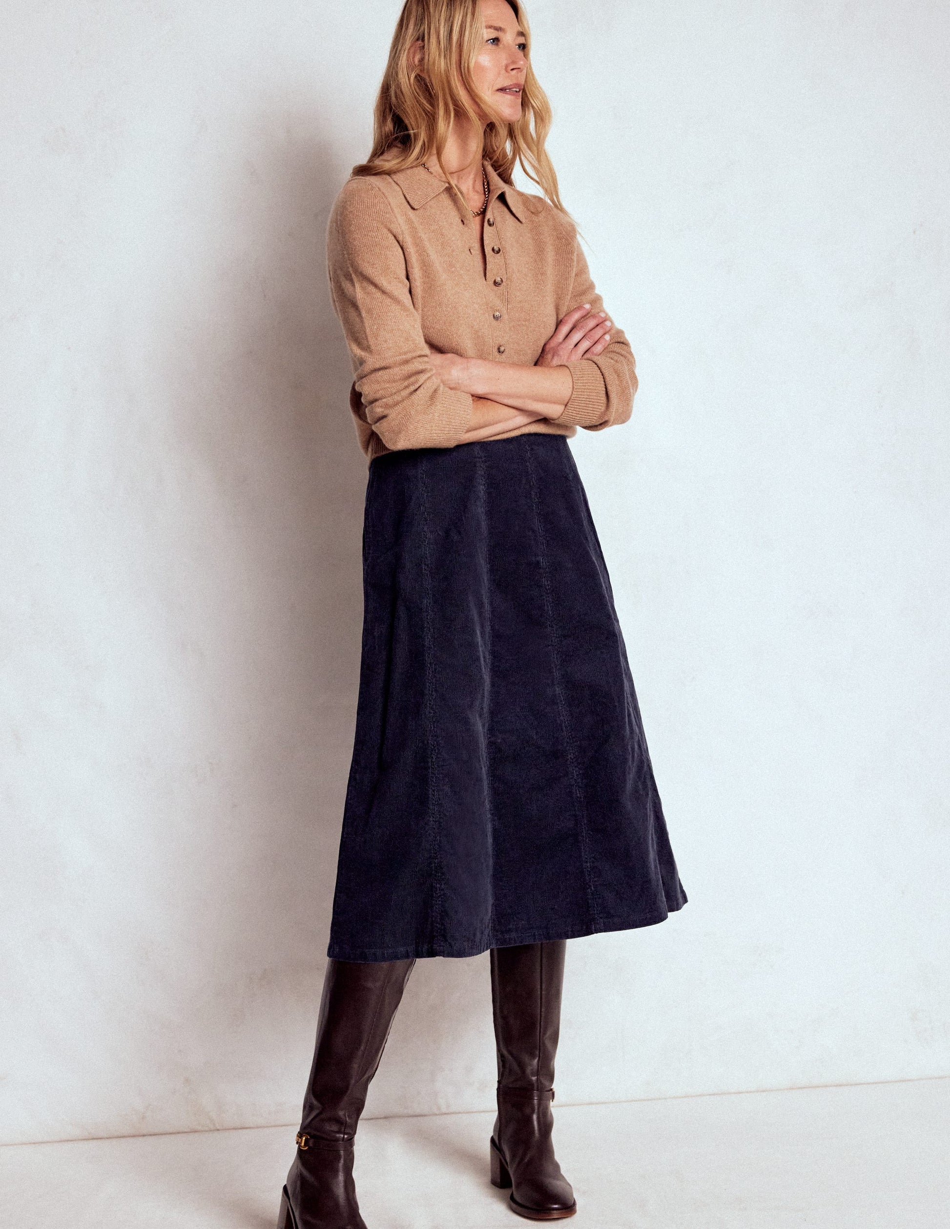 Joy Cord Midi Skirt-Navy-1