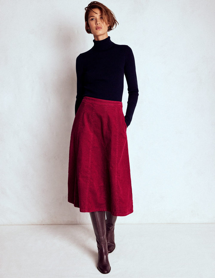 Joy Cord Midi Skirt-Burgundy Red
