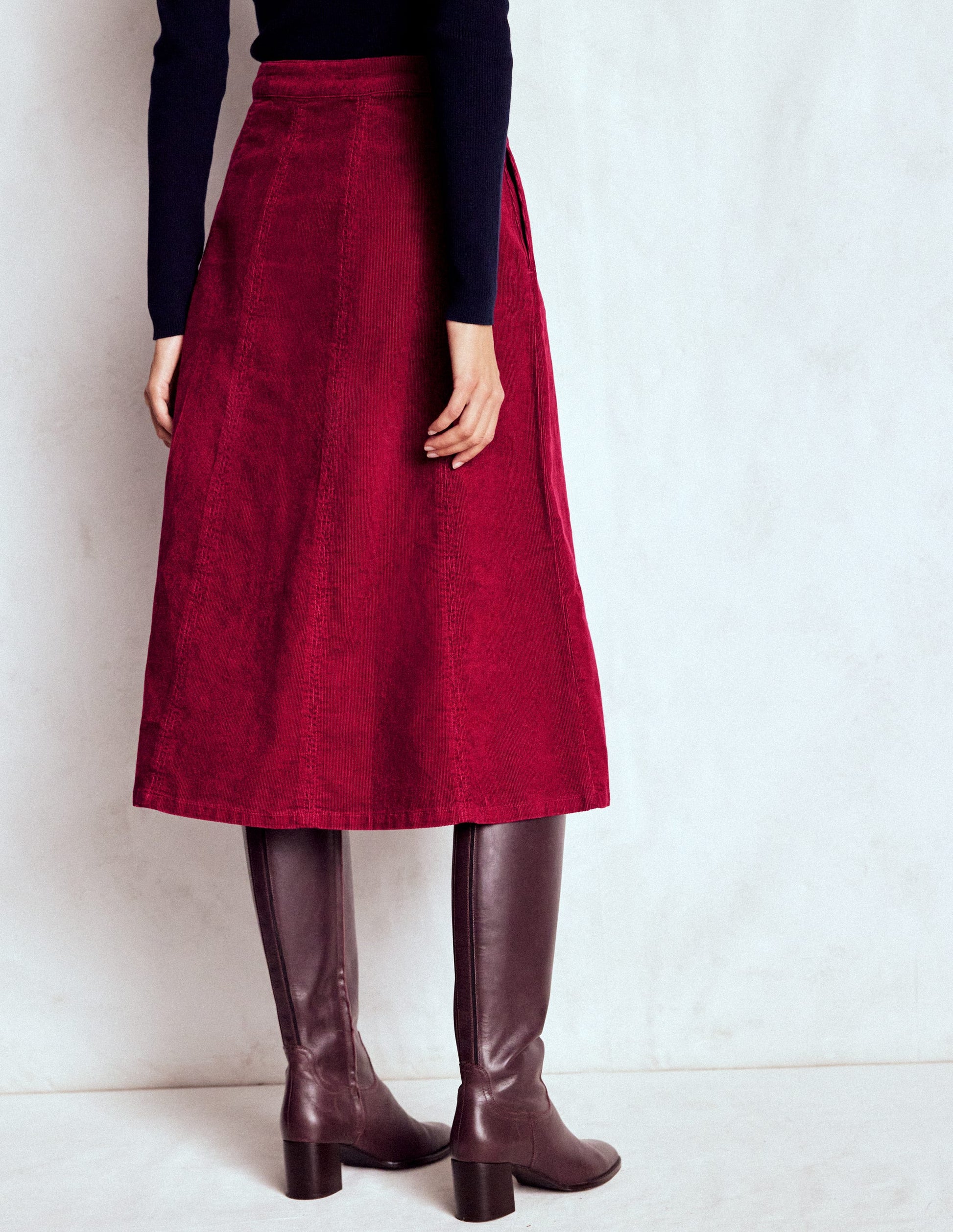 Joy Cord Midi Skirt-Burgundy Red-3