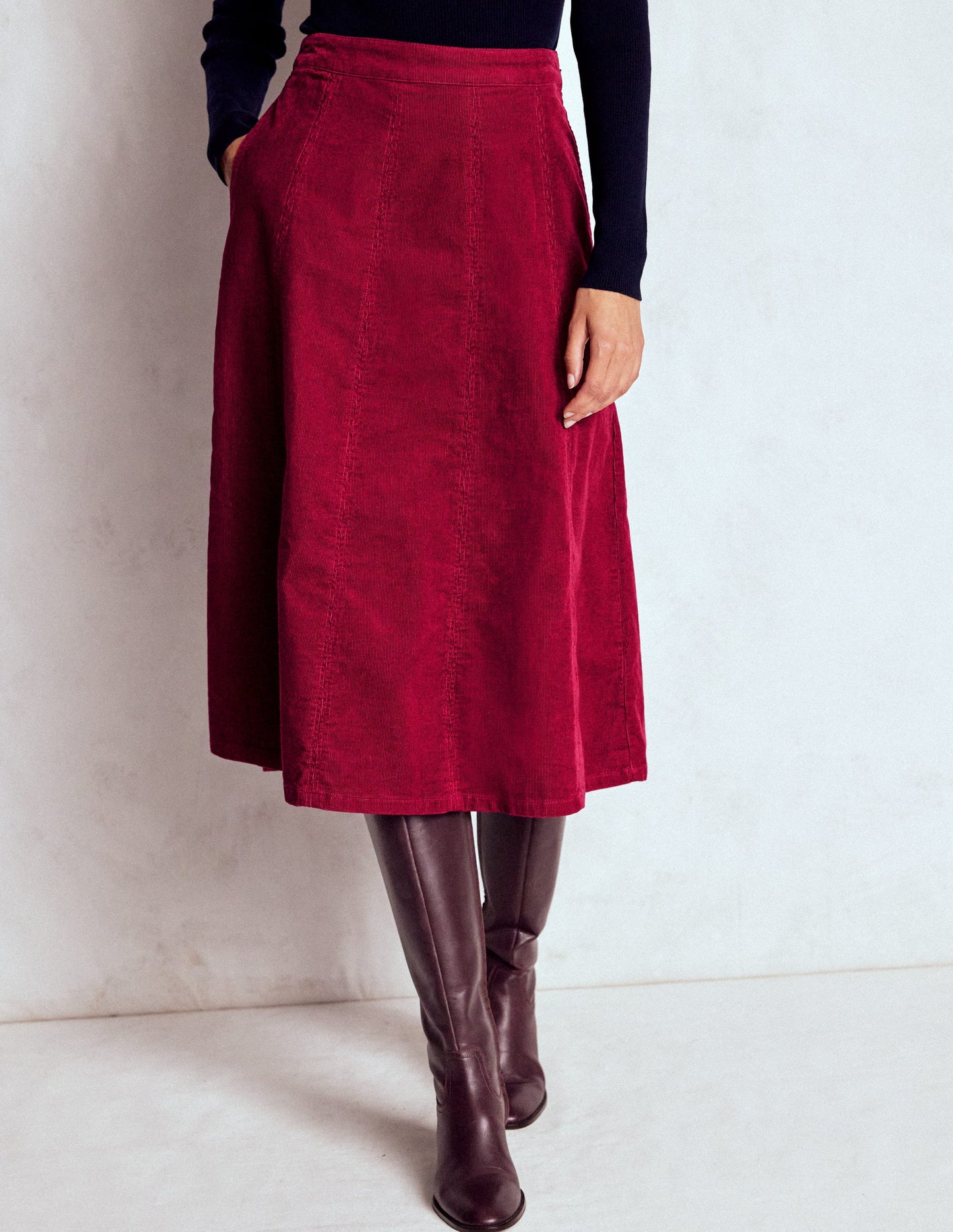 Joy Cord Midi Skirt-Burgundy Red