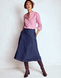 Joy Panelled Denim Skirt-indigo