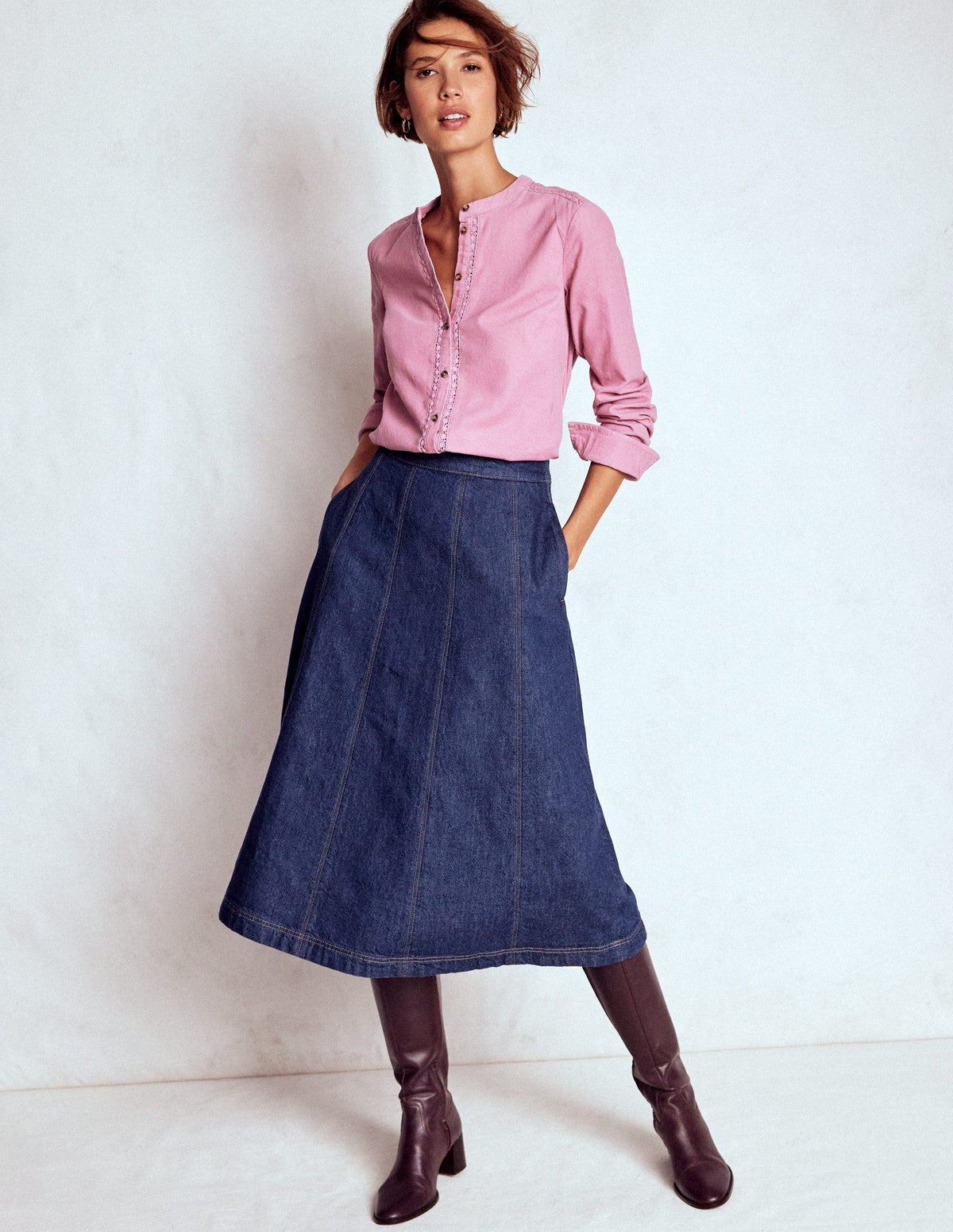 Joy Panelled Denim Skirt-indigo - Image 1