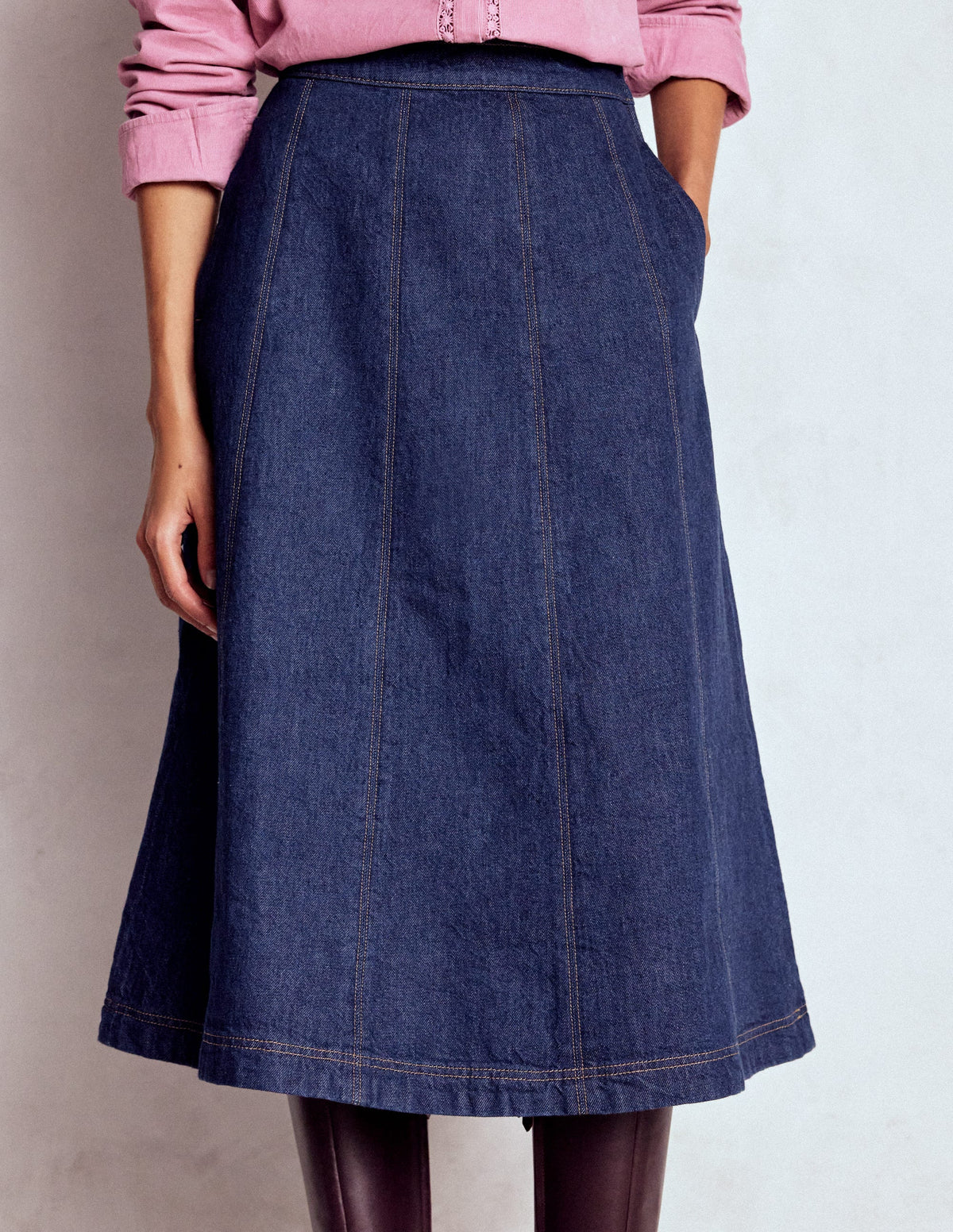 Joy Panelled Denim Skirt-indigo - Image 4
