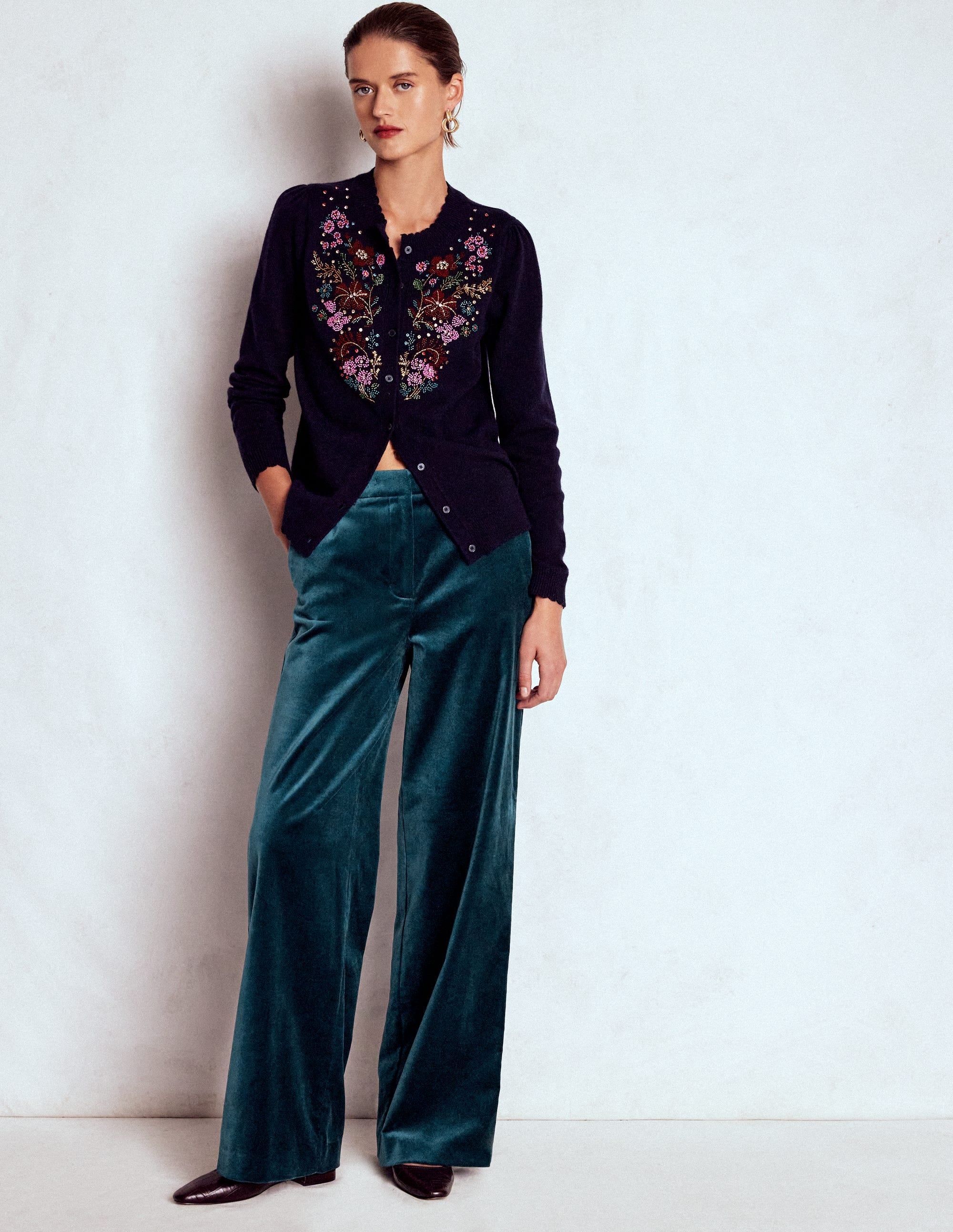 Belgravia Velvet Trousers-Midnight Teal - Image 1