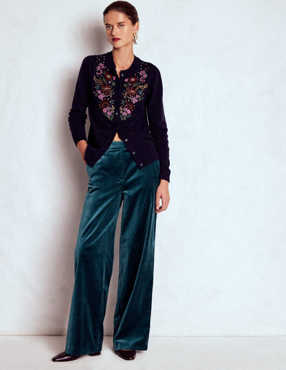 Belgravia Velvet Trousers-Midnight Teal-1
