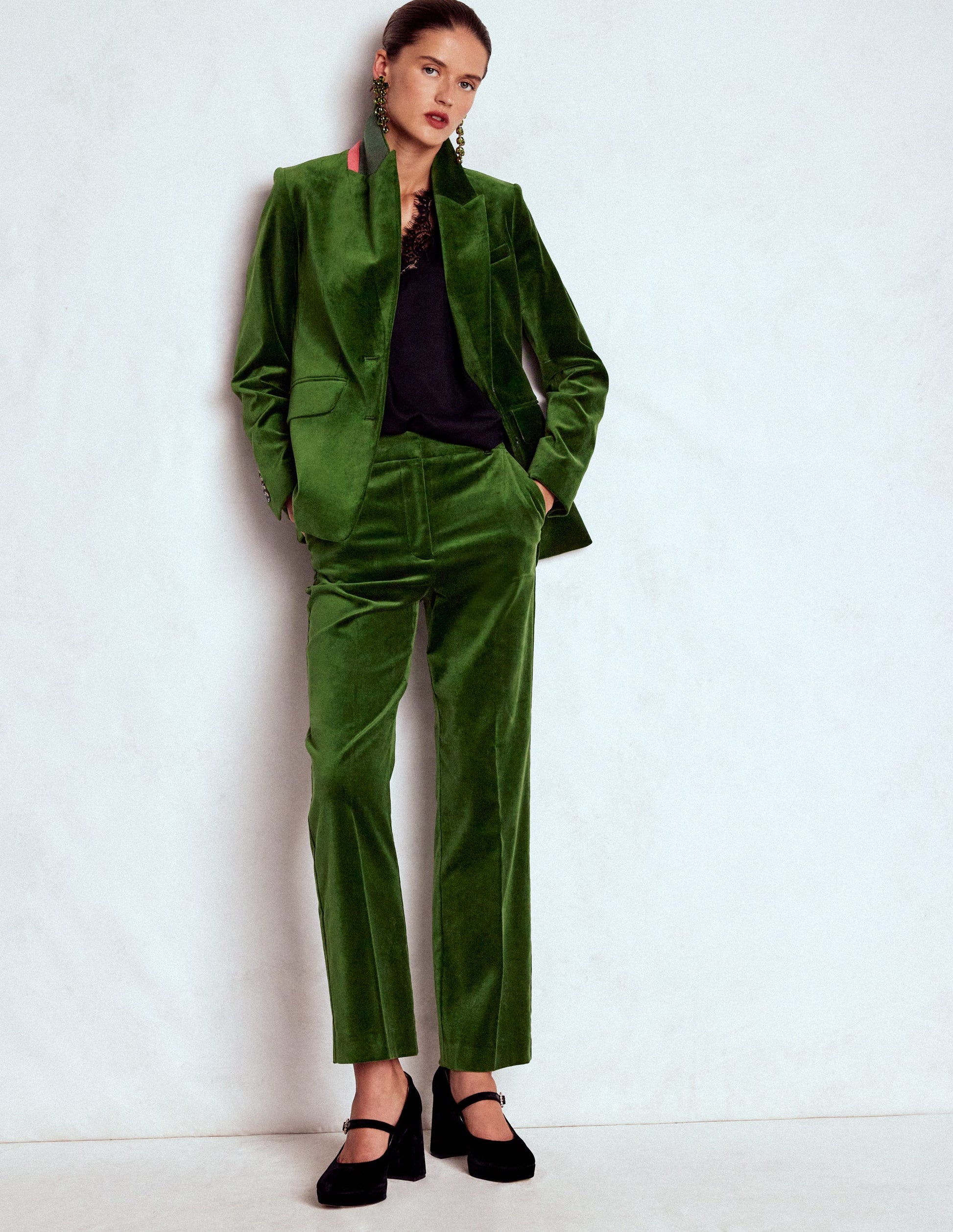 Canonbury Velvet Trousers-Green Fir-1