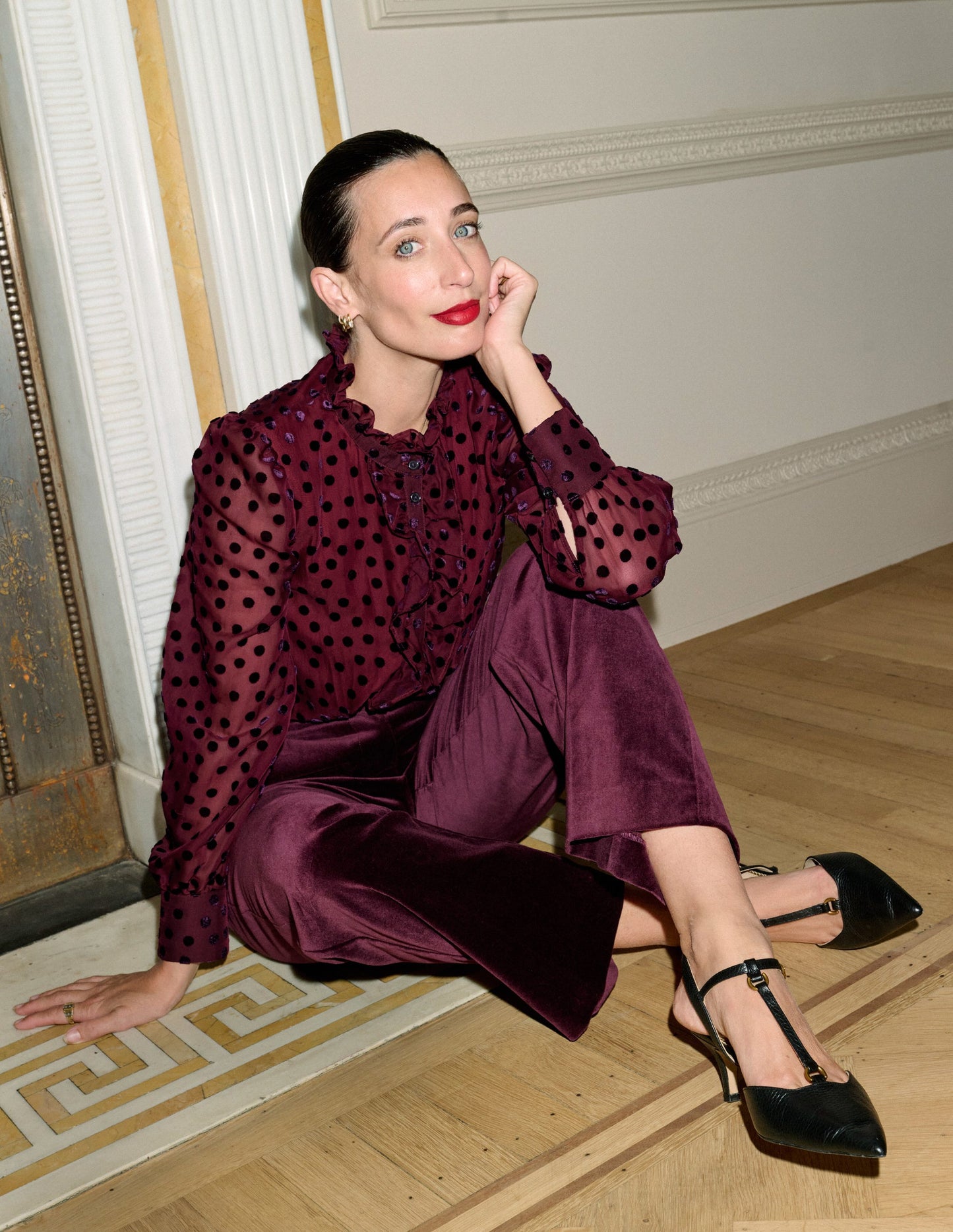 Canonbury Velvet Trousers-Dark Cherry