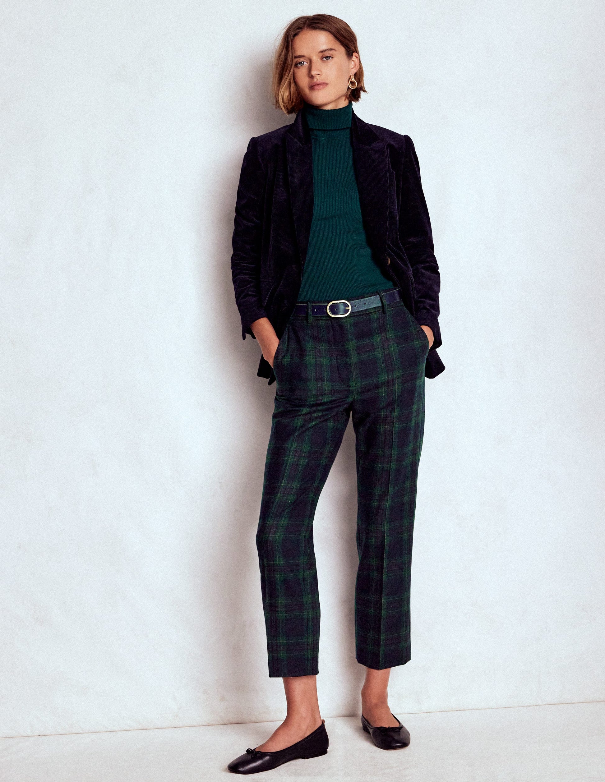 Canonbury Wool Trousers-Navy and Green Tonal Check-1