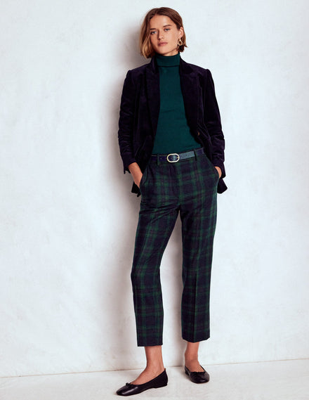 Canonbury Wool Trousers-Navy and Green Tonal Check