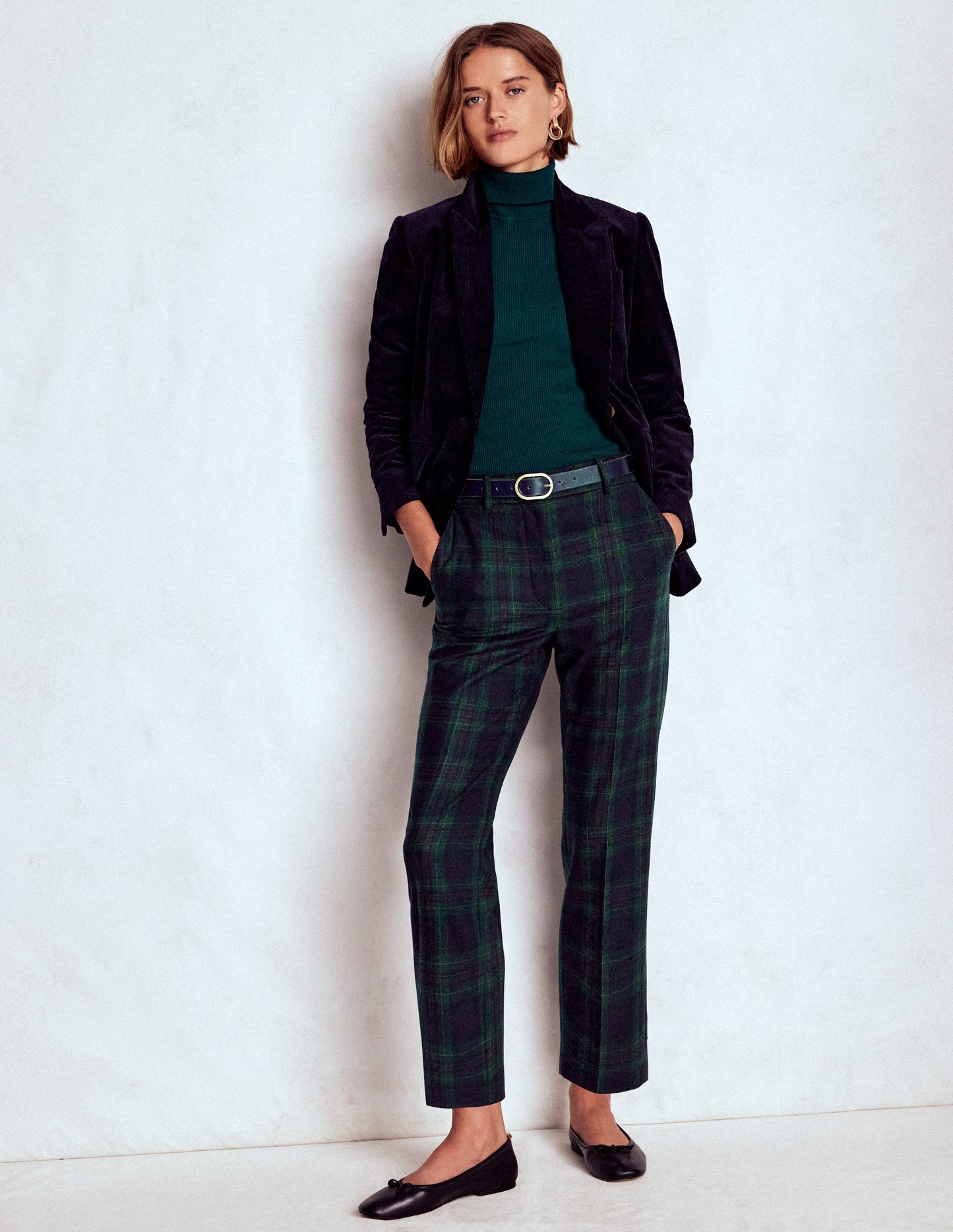 Canonbury Wool Trousers-Navy and Green Tonal Check