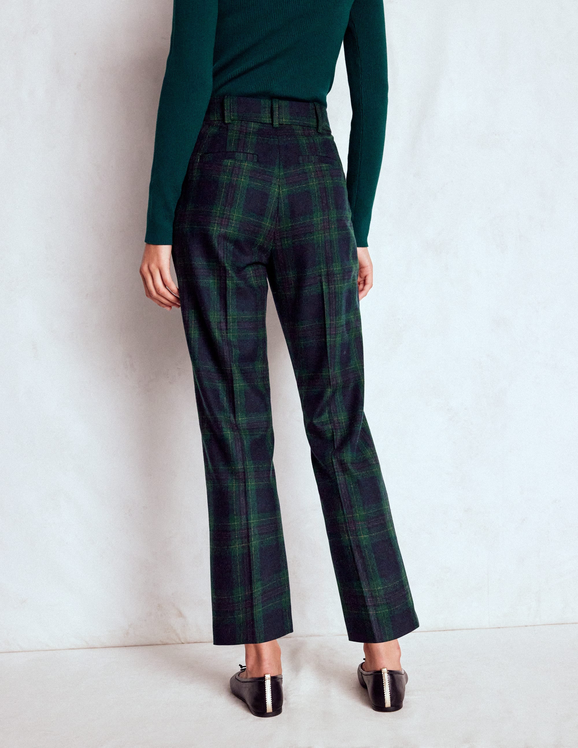 Canonbury Wool Blend Trousers-Navy and Green Tonal Check - Image 3